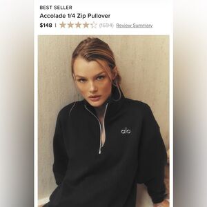 ALO Yoga Black Half-Zip Sweatshirt with Silver Logo